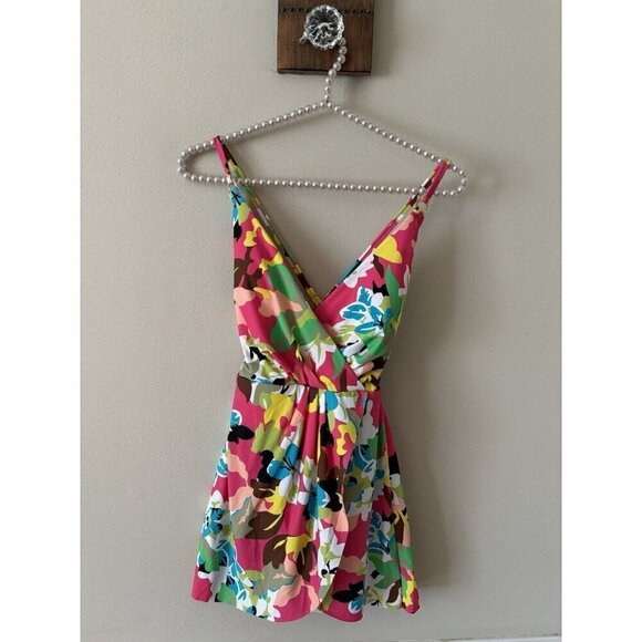 NWT Anne Cole Size 6 One Piece Skirted Swimsuit Bright Multicolor Floral - Picture 1 of 9